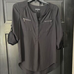 My Michelle Black Roll-Tab Zip Pocket Blouse